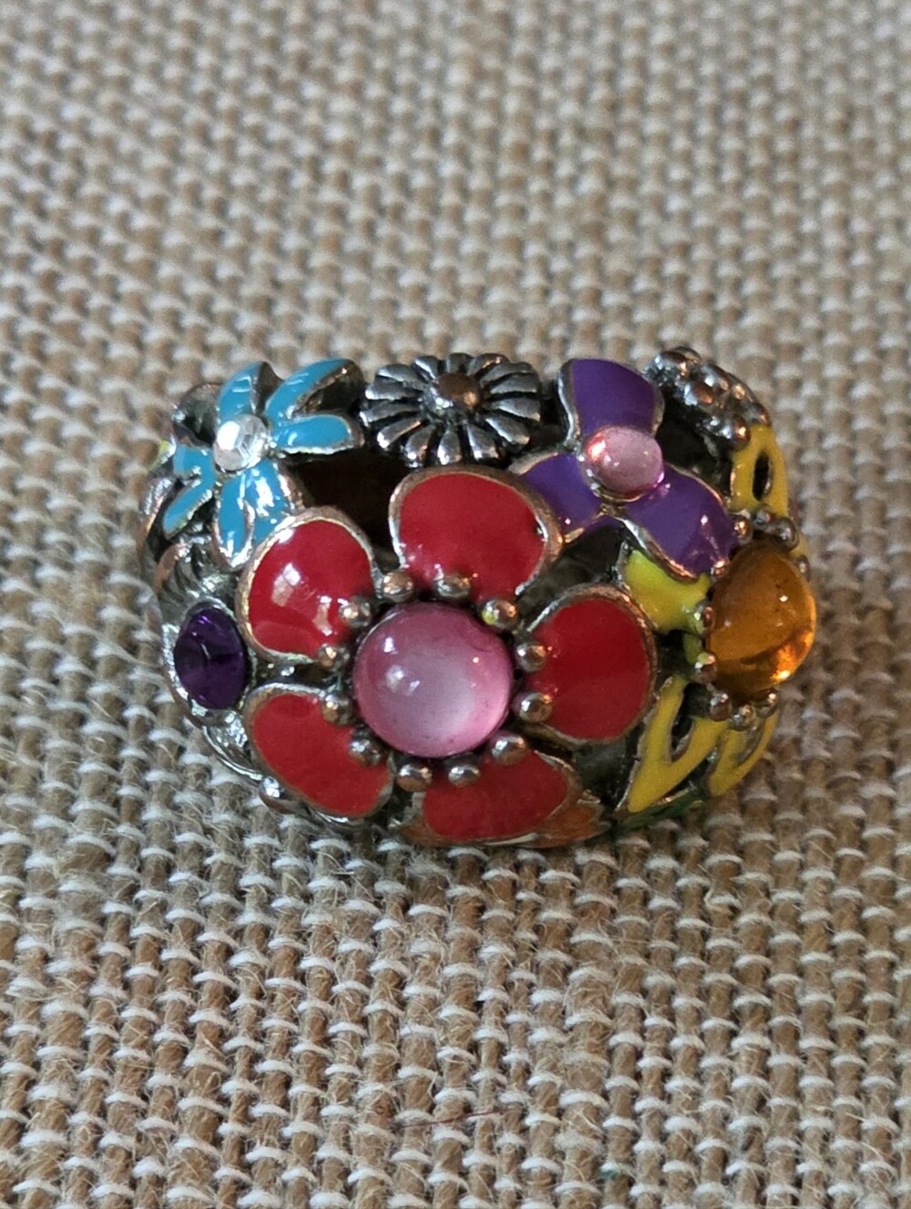 ETERNAL BLOOM RING | Metal with Enamel Flowers, Sz.